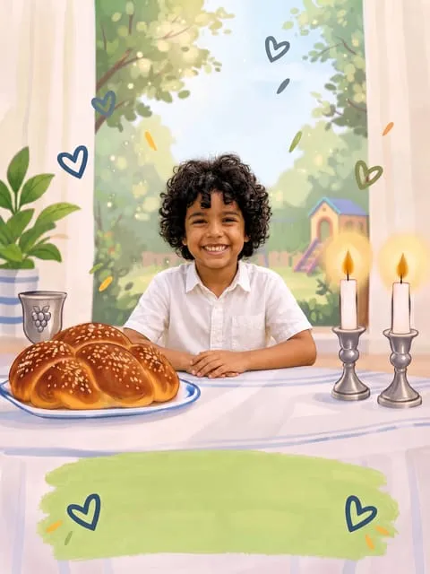 אותו ילד ליד שולחן השבת, בסגנון מציאותי