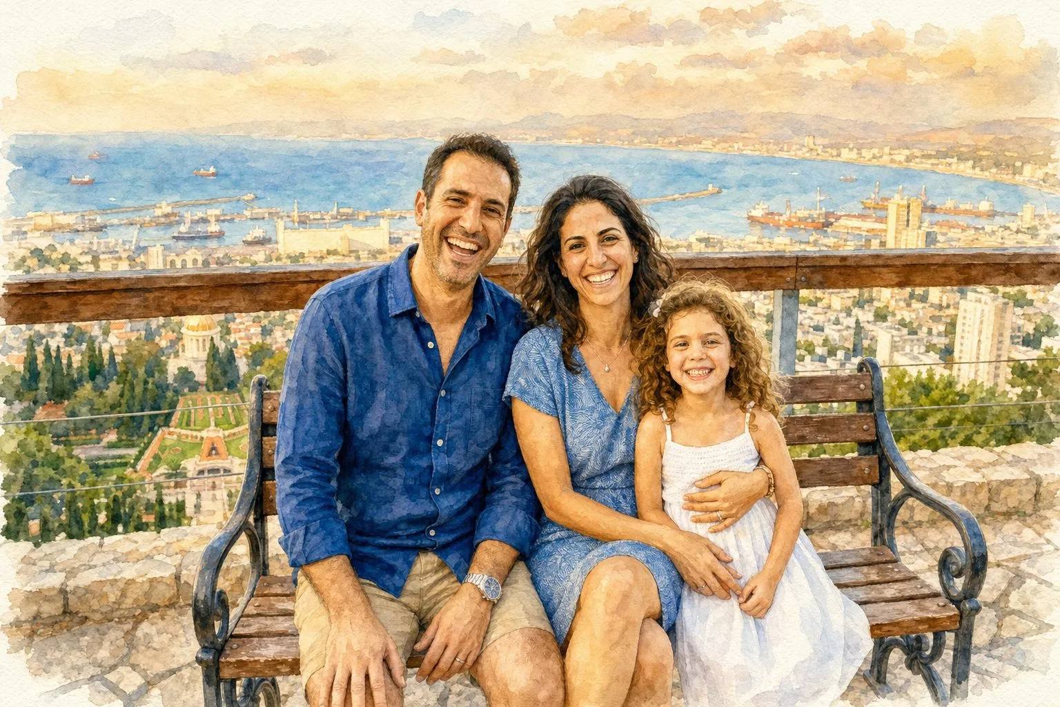 דוגמת סגנון צבעי מים - איור מהתמונה המשפחתית