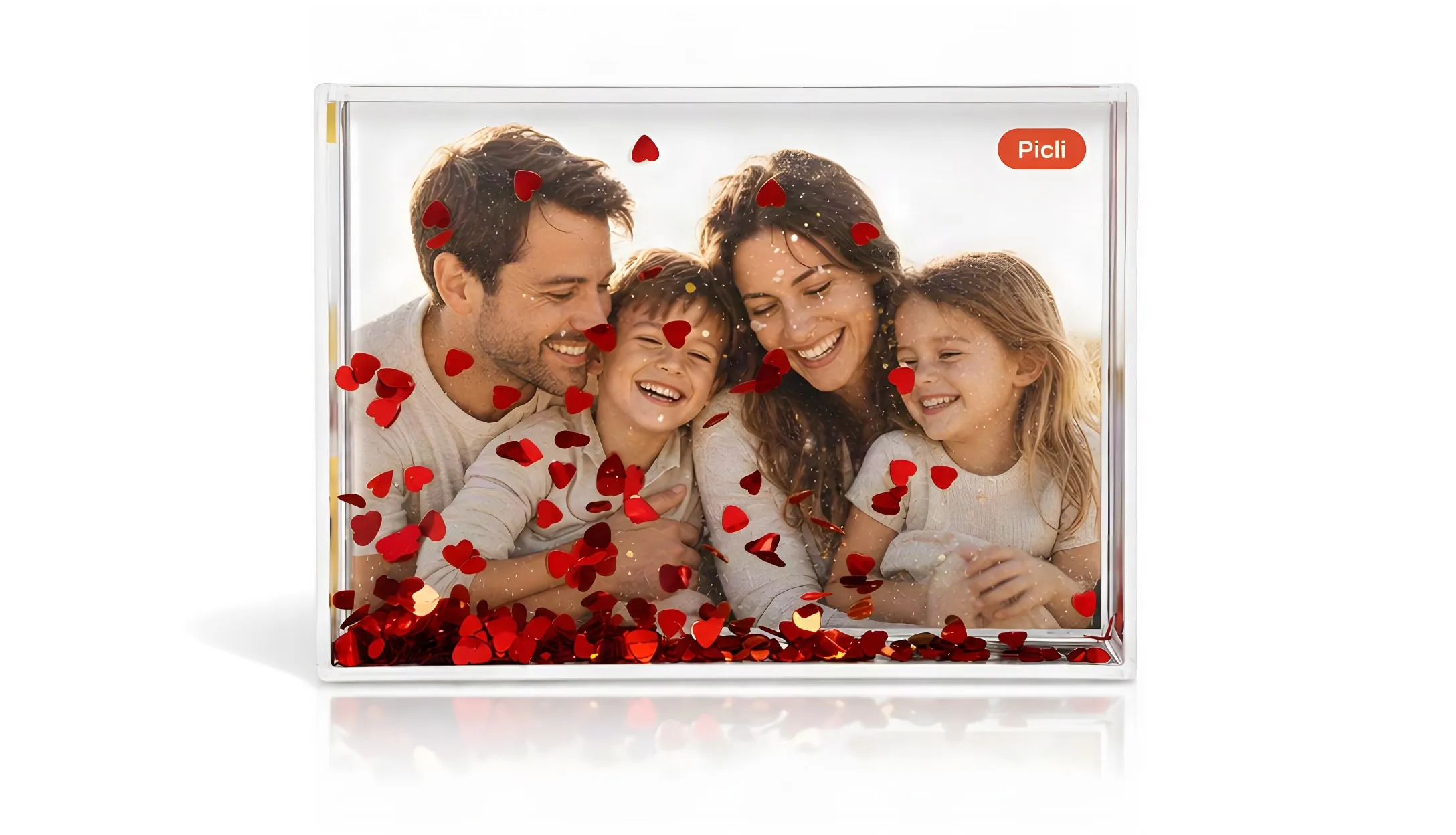 מסגרת שלג מנצנצת לבבות אדומים 10x15 ס"מ במבצע חגי תשרי