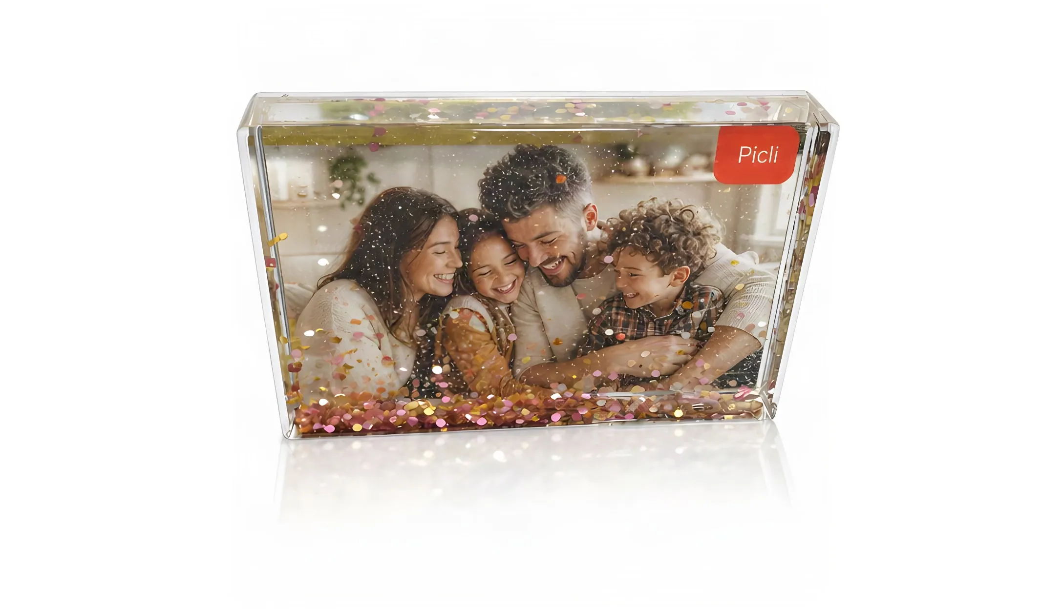 מסגרת שלג מנצנצת ורוד וזהב 10 על 15 סֶנְטִימֶטֶר - תמונה מודפסת במסגרת לעמידה על מדף - זווית נוספת