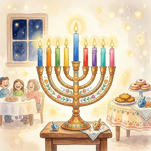איור בסגנון אקוורל - לחנוכה