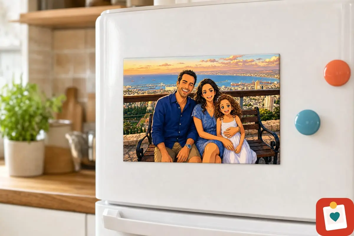 מגנט עם תמונה מאוירת 10x15 ס"מ - איור אישי שנוצר מתמונה, מודפס על מוצר