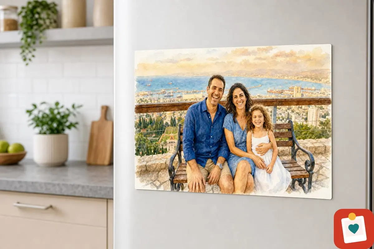 שלט מאויר לבית על מגנט 15x20 ס"מ - איור אישי שנוצר מתמונה, מודפס על מוצר