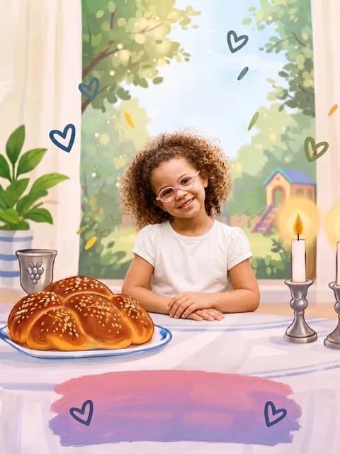 אותו ילדה ליד שולחן השבת, בסגנון מציאותי