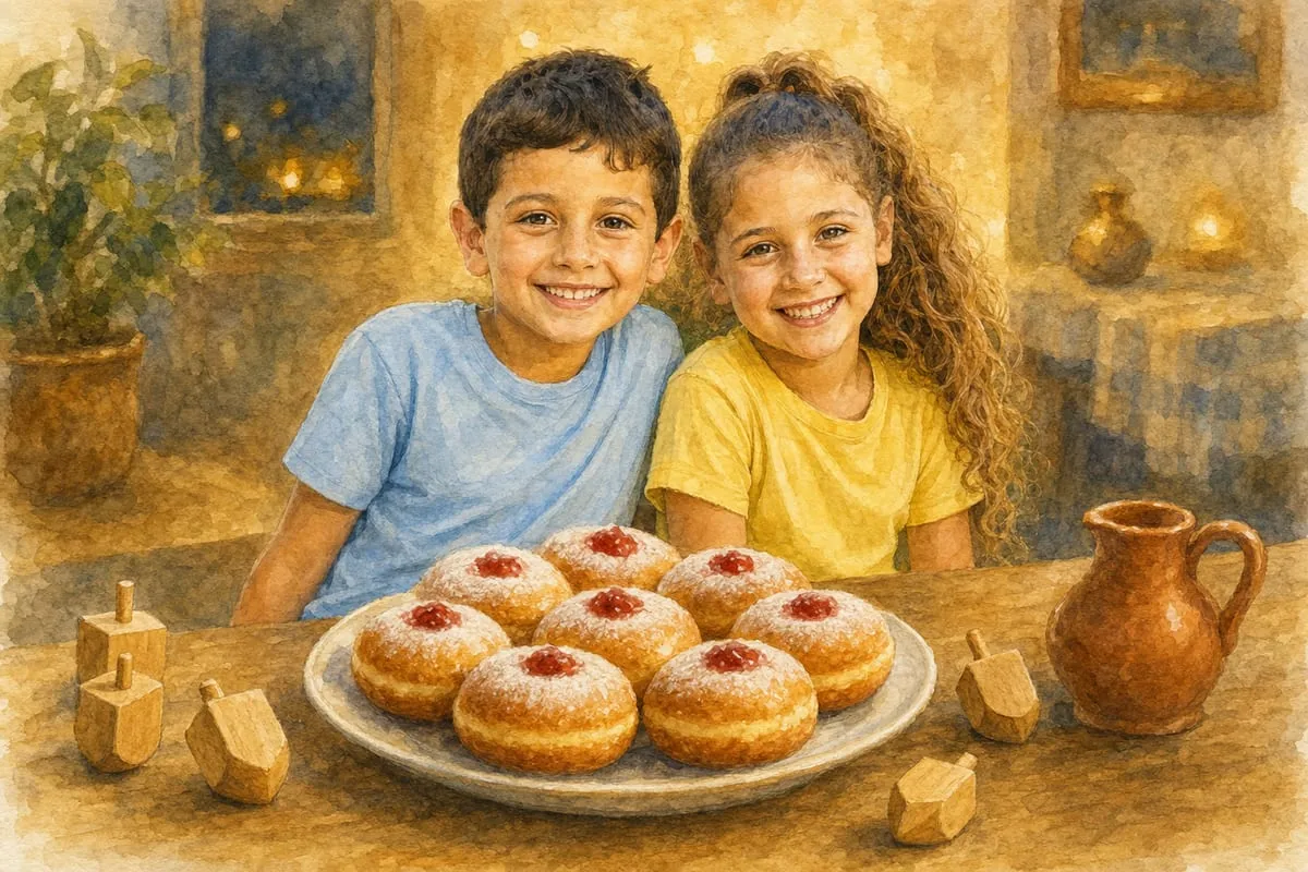 דוגמת איור לילדים: חנוכה, בסגנון צבעי מים