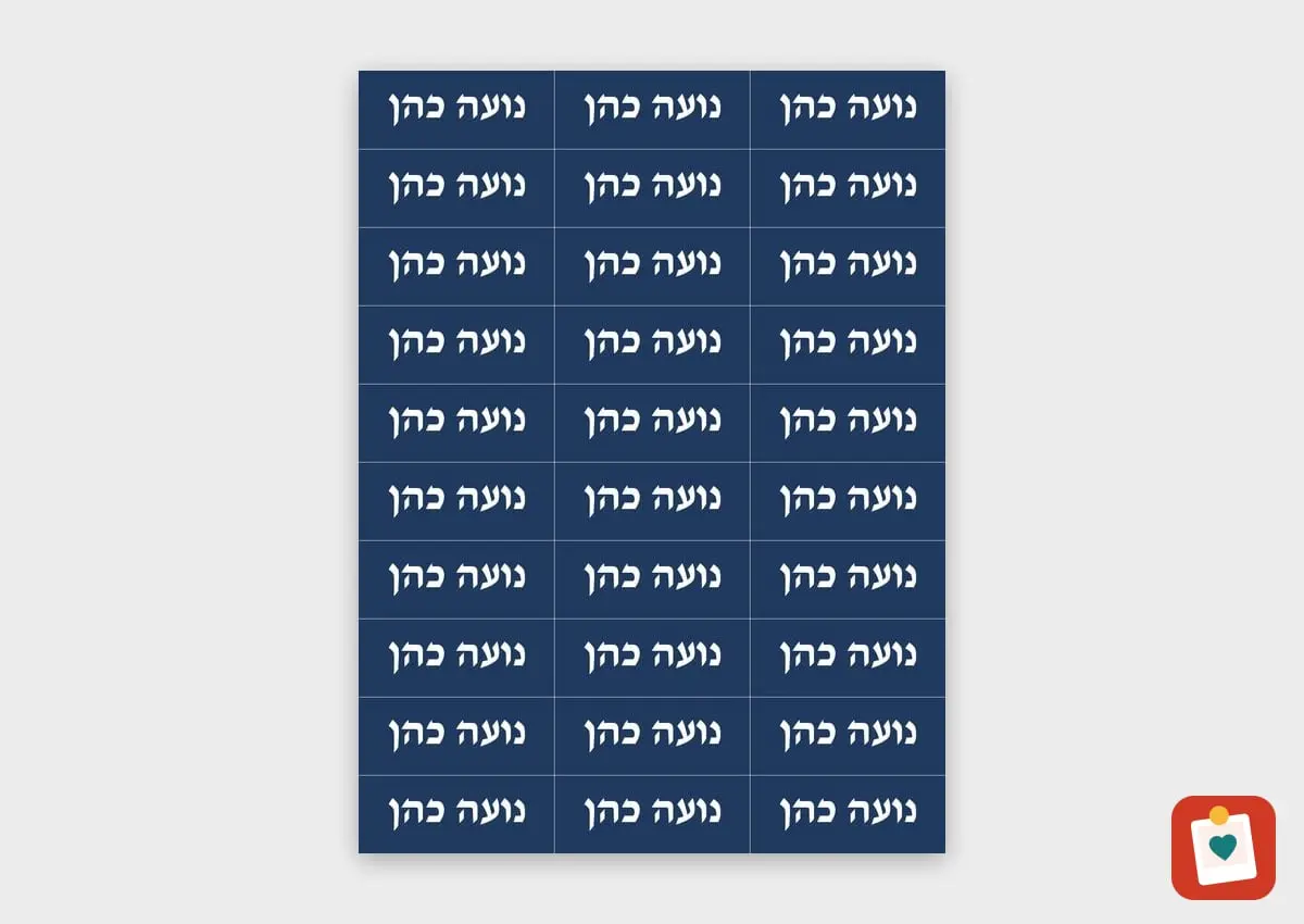 גיליון 30 מדבקות שם 5x2 ס"מ - מדבקת שם עמידה למדיח לגן ולבית הספר