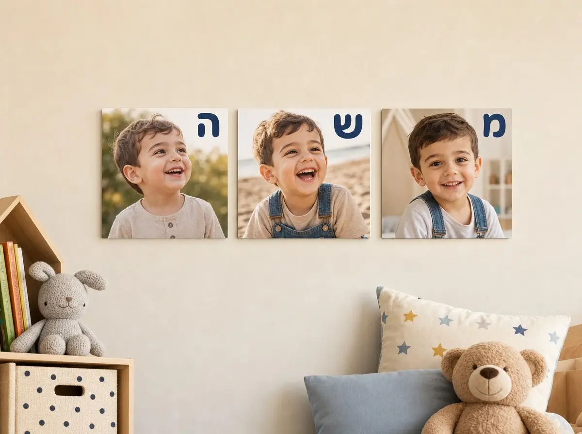 שלט שם לחדר ילדים על קאפה 10x10 ס"מ - שלט שם לחדר ילדים מבלוקים עם תמונה