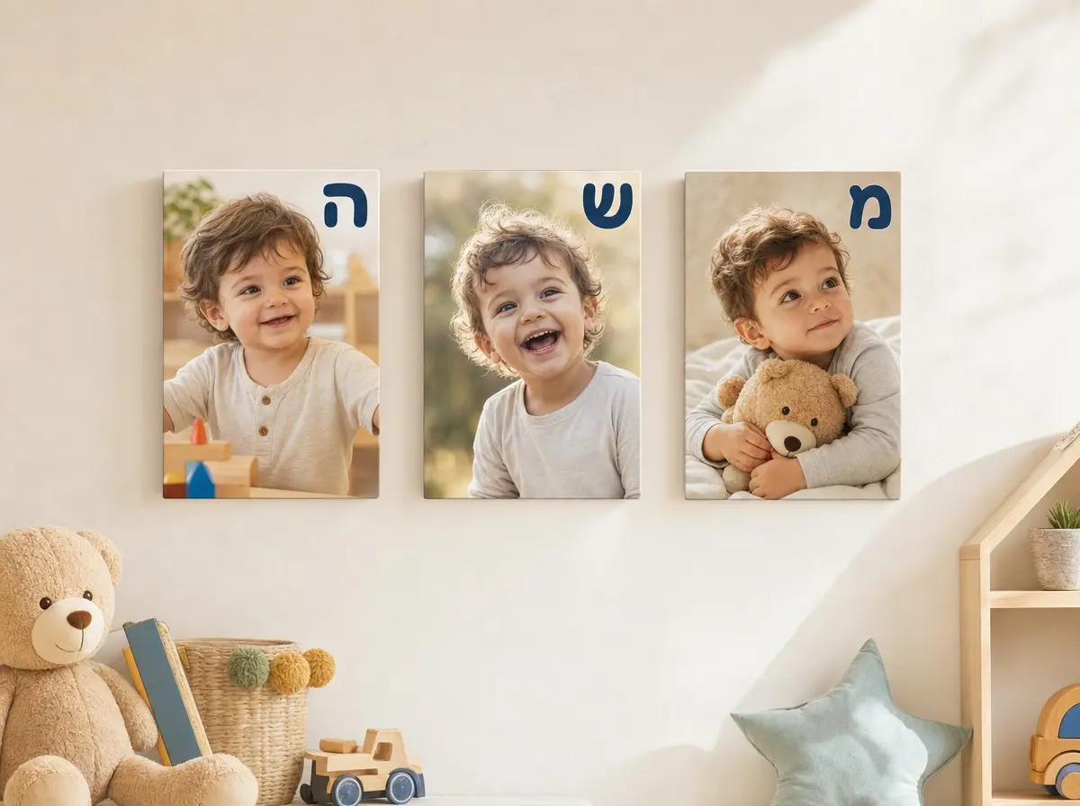 שלט שם לחדר ילדים על קאפה 10x15 ס"מ - שלט שם לחדר ילדים מבלוקים עם תמונה