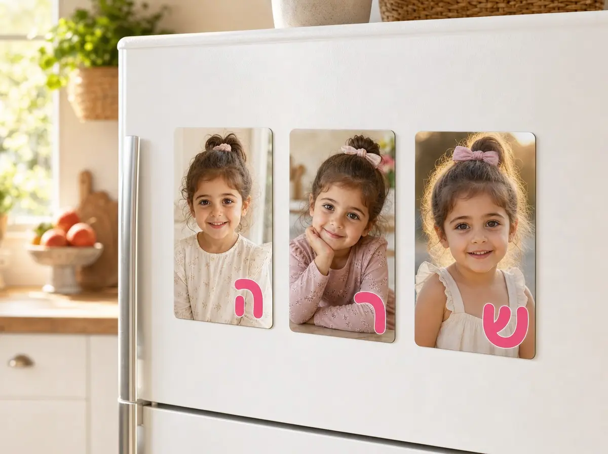 שלט שם על מגנט 10x15 ס"מ - שלט שם לחדר ילדים מבלוקים עם תמונה