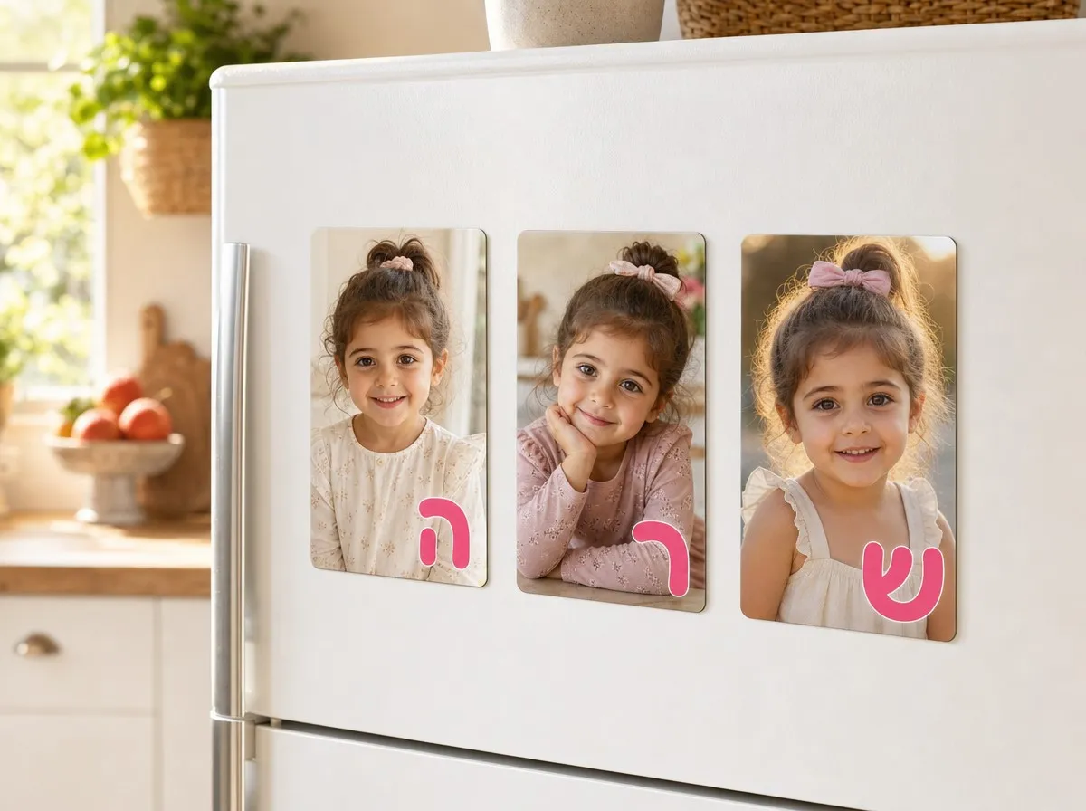 שלט שם על מגנט 10x15 ס"מ - שלט שם לחדר ילדים מבלוקים עם תמונה