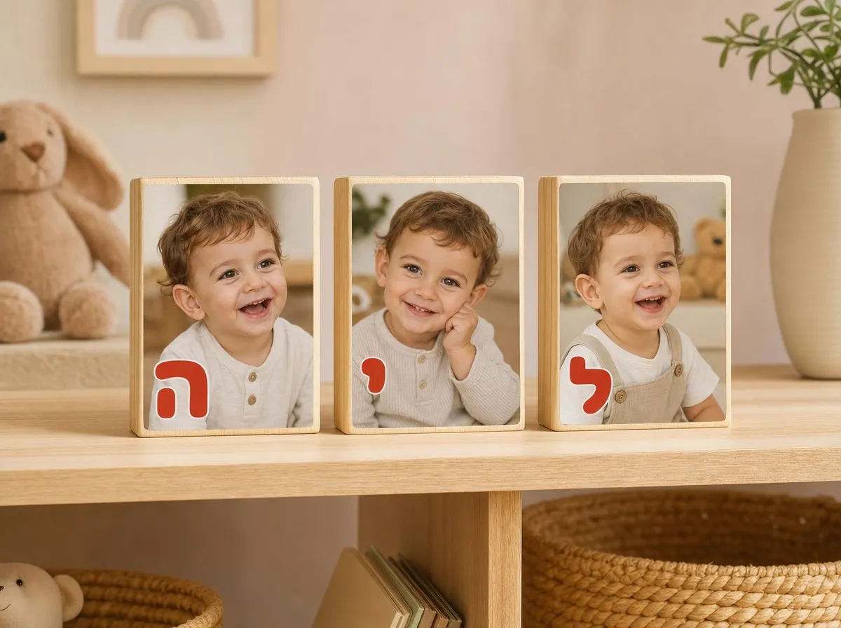 שלט שם לחדר ילדים על בלוק עץ 10x15 ס"מ - שלט שם לחדר ילדים מבלוקים עם תמונה - זווית נוספת