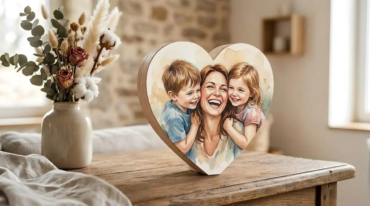 בלוק לב עץ 15 על 15 סֶנְטִימֶטֶר - הדפסת תמונה על בלוק עץ